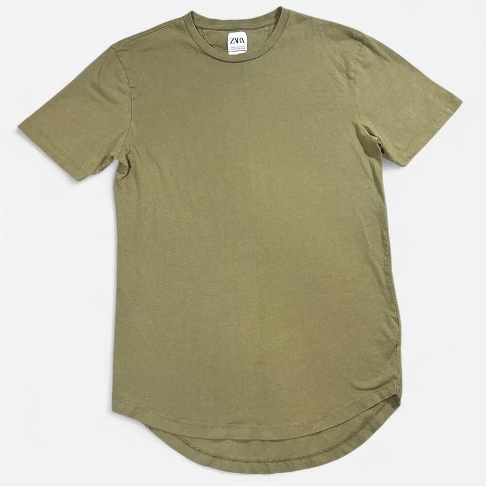 Zara Men's Green and Khaki T-shirt